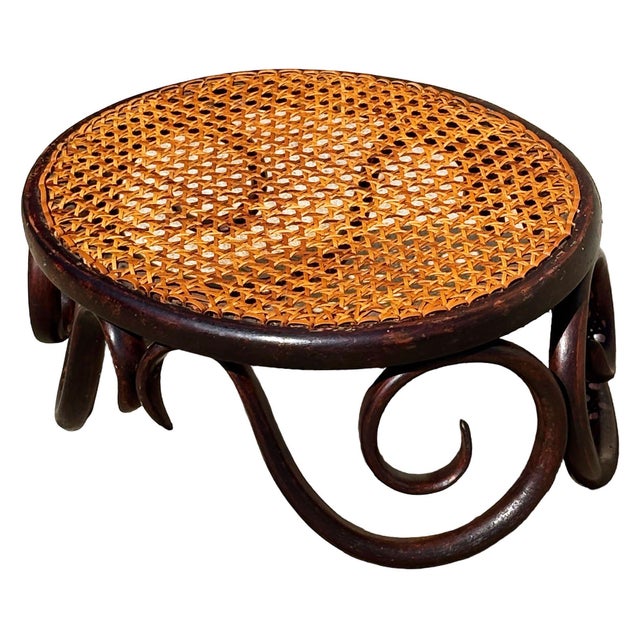 Antique Vienna Secession Bent Oak & Cane Footstool Attributed to Jacob and Josef Kohn for Thonet For Sale - Image 4 of 8