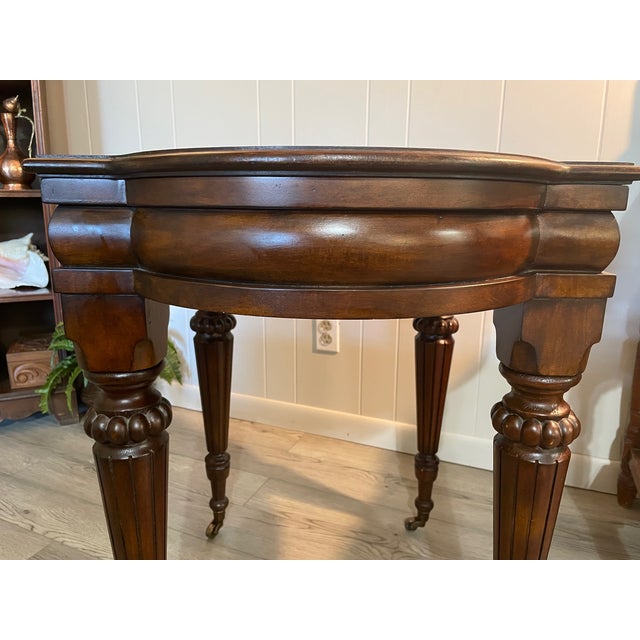 Brown Ethan Allen Mediterranean Style Large Marquetry Accent Side Table With Casters For Sale - Image 8 of 15