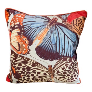 Frontgate Oversized Butterfly 20x20 Accent Pillow With Coral Piping For Sale