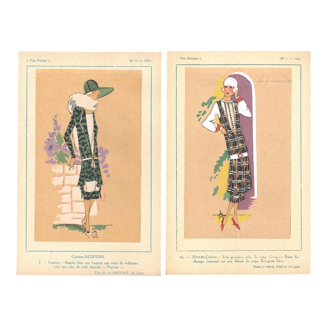 1925 Set of 2-French Art Deco Couture Fashion Pochoirs For Sale