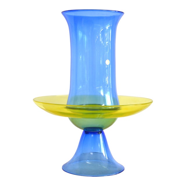 1960s Seguso Italy Blue & Yellow Murano Art Glass Vase For Sale