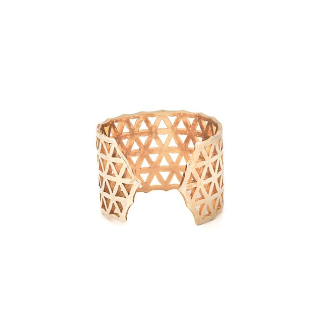 Metal Flower of Life Gold Adjustable Statement Ring, Size 5 For Sale - Image 7 of 8