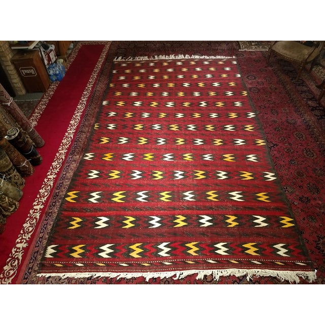 Red Vintage Oversized Moroccan Kilim Flatweave Rug, Handwoven Geometric, 8' X 14' For Sale - Image 8 of 8