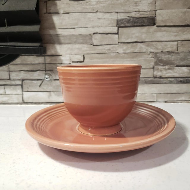 Ceramic 1950s Fiesta Ware Rose Tea Cup & Saucer Set by Homer Laughlin Pottery- 4 Pieces For Sale - Image 7 of 13
