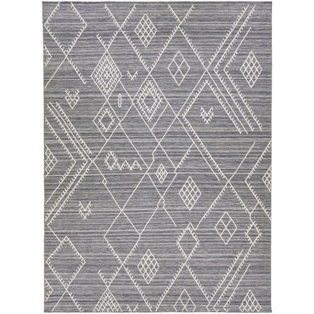 Textile Early 21st Century Apadana's Nantucket Collection Flatweave Kilim Coastal Designed Wool Rug in Gray For Sale - Image 7 of 7