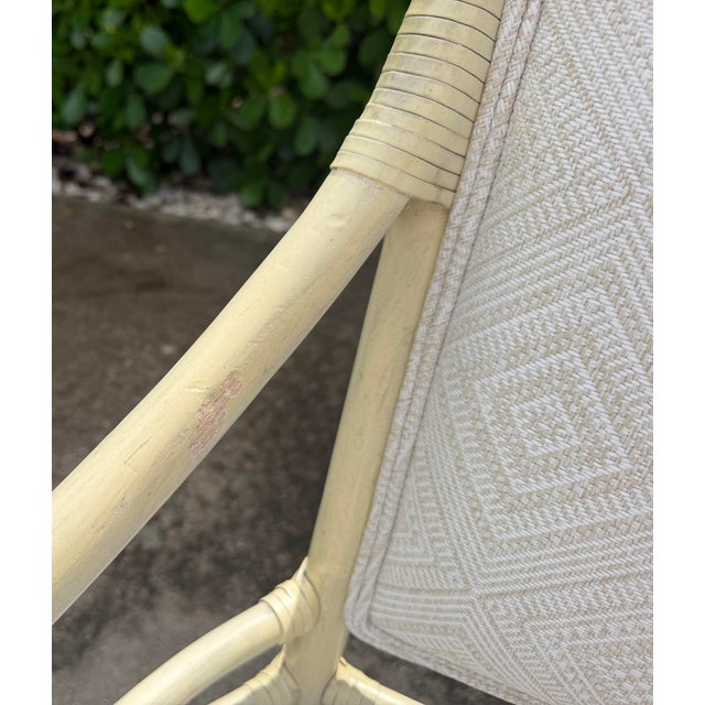 Vintage Target Back Rattan Armchairs With Custom Geometric Upholstery For Sale - Image 11 of 11
