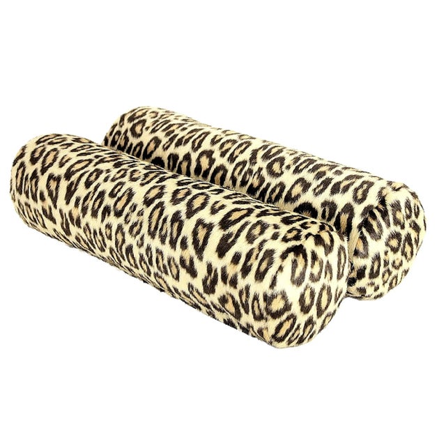 Vintage Leopard Fur Velvet Bolster Pillows - a Pair For Sale - Image 11 of 13