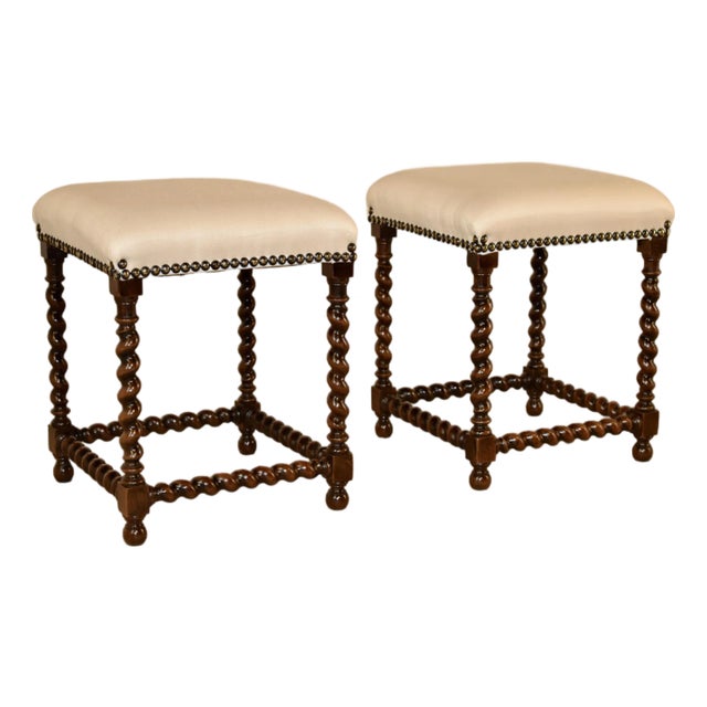 Pair of 19th Century French Upholstered Stools For Sale