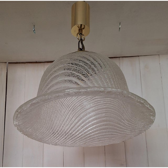 Vintage Ceiling Lamp with Frosted Glass Shade on Brass Mounting, 1970s For Sale - Image 6 of 7