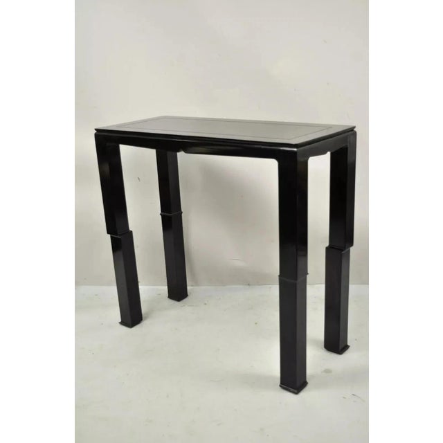 Chinese Ming James Mont Style Black Lacquer Sofa Hall Console Tables - Pair For Sale - Image 10 of 11
