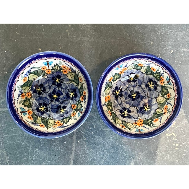 Vintage Polish Hand Painted Ceramic Bowls - Set of 2 For Sale In West Palm - Image 6 of 12
