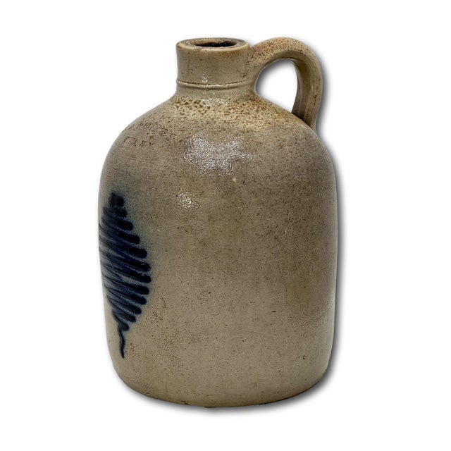 Navy Blue Excellent Small 1 Gallon Antique American Blue Decorated Stoneware Spirts Jug by N. A. White & Son in Utica N. Y. 1870s For Sale - Image 8 of 18