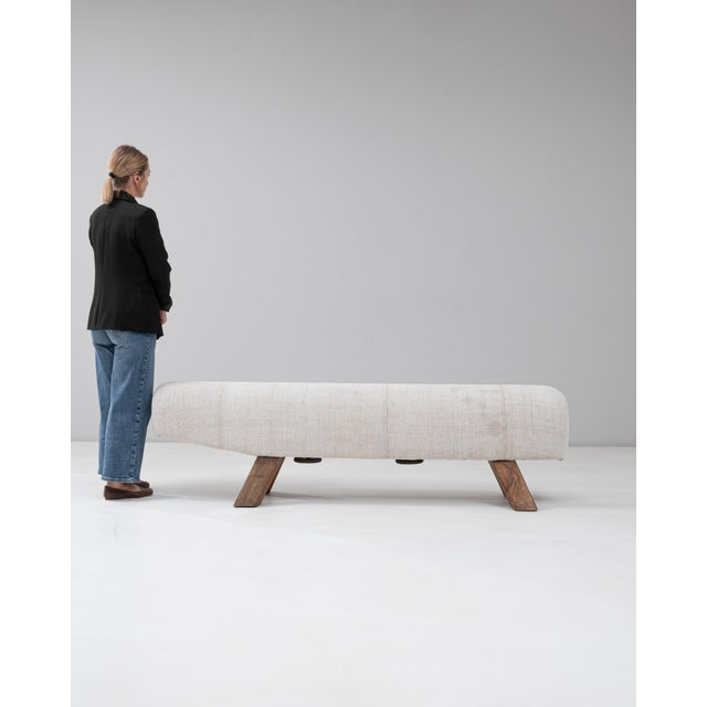 1940s Czech Mid-Century Modern Upholstered Bench With Angled Wooden Legs For Sale - Image 17 of 18