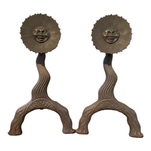Bradley & Hubbard Iron Figural Sun Andirons Circa 1880