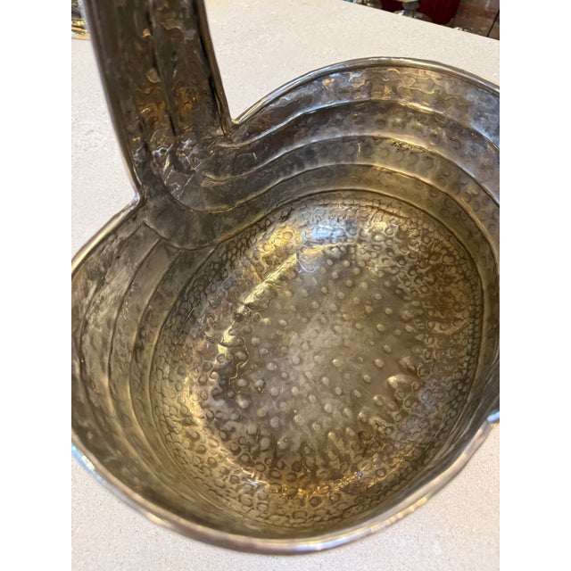 Metal Italian Hammered Silver-Plated Basket With Sculptural Handle, 1970s For Sale - Image 7 of 7