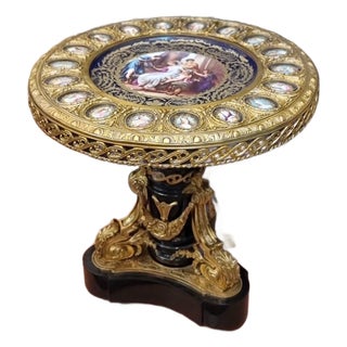1960s Unique Royal Salon Porcelain and Gilt Bronze Round Table Hand-Painted with Classical Motifs For Sale