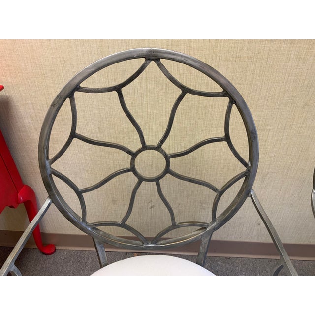 21st Century Pair of Hollywood Regency Iron Armchairs With Pewter Finish For Sale - Image 4 of 9
