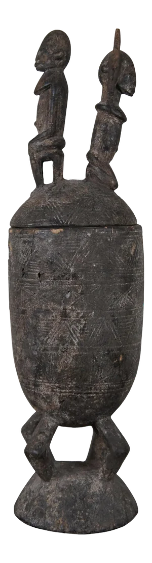 Antique Early 20th Century African Mali Dogon Ceremonial Tribal Carved Container Lidded Vessel