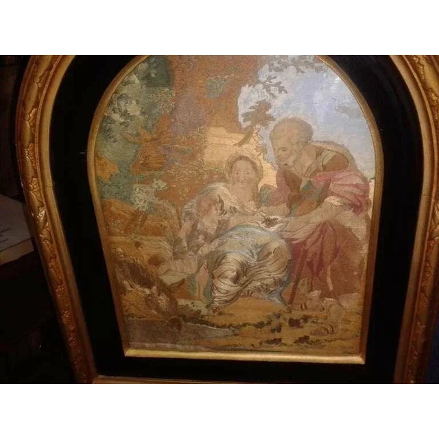 Baroque 18th/19th C. Gilt Framed Silk Needlework Painting on a Brass Stand- Extraordinary Piece For Sale - Image 3 of 6