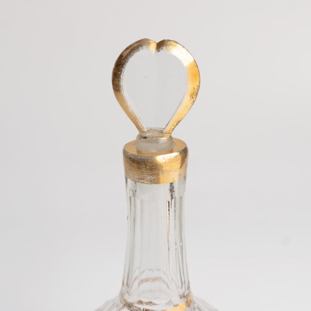 Antique French Louis XVI Gilded Crystal Decanter With Heart Stopper For Sale - Image 12 of 14