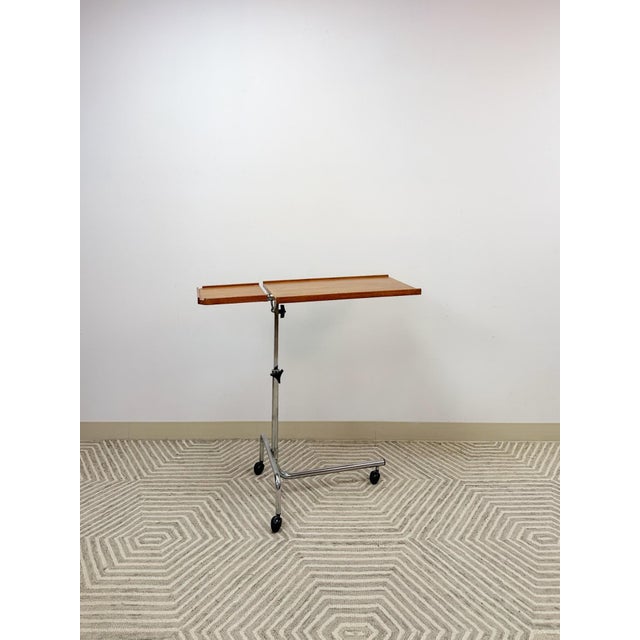 Mid-Century Modern Danish Teak MCM Rolling Music Stand Adjustable Side Table 28"-37" Tall For Sale - Image 3 of 11