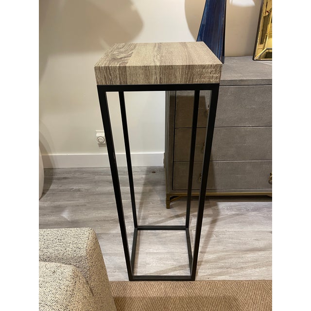 Black Wood Top Pedestal With Iron Base For Sale - Image 8 of 9