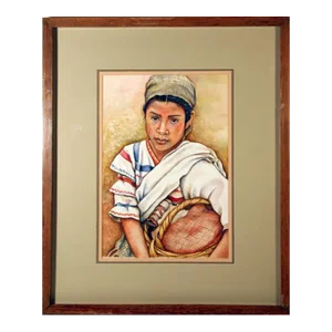 Portrait of a Woman With Basket, Unknown Artist Watercolor on Paper, Signed 'gayle' and Dated L.r.