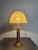 Lovely French wood turned table lamp, 1950s with linnen mushroom shade 1960s. This lamp has been refitted with a lovely...
