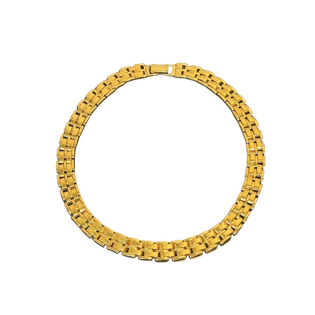 Vintage Napier Gold-Tone Bismarck Link Choker Necklace | Signed Designer Statement Collar, 17” | 1980s Classic Jewelry...