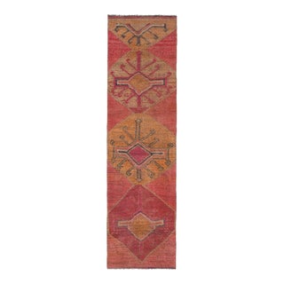 Vintage Turkish Hand-Knotted Wool Cotton Red Runner Rug For Sale
