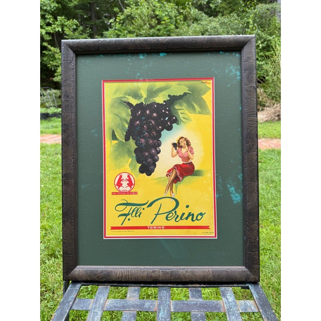 Yellow Original 1951 Italian Advertisement / Poster for Table Grapes by "Fratelli Perino," Torino, Framed in Museum Glass For Sale - Image 8 of 9