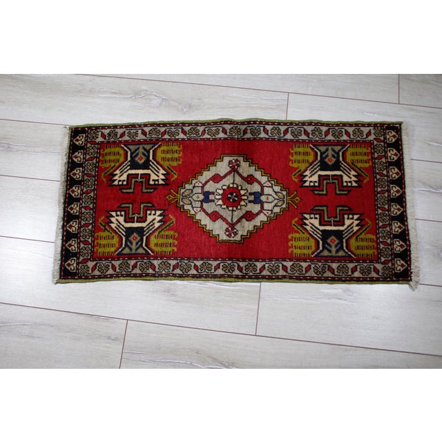 1970s Turkish Vintage Hand Knotted Traditional Antique Hand Knotted Doormat Rug For Sale - Image 4 of 8