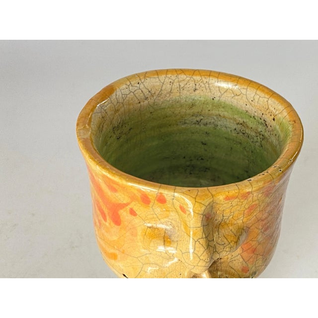 French Raku Chalice in Cracked Ceramic 1960 France Yellow Color For Sale - Image 4 of 8
