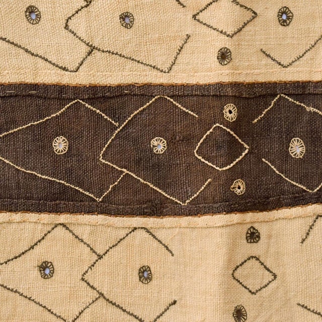 Early 20th Century Early 20th Century Kuba Handwoven Embroidered Raffia Textile 47 x 13 Inch For Sale - Image 5 of 8