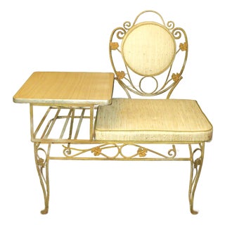 Antique Vintage Telephone Gossip Metal Ornate Bench For Sale