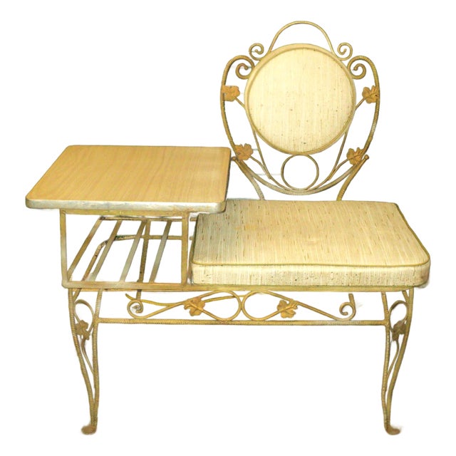 Antique Vintage Telephone Gossip Metal Ornate Bench For Sale