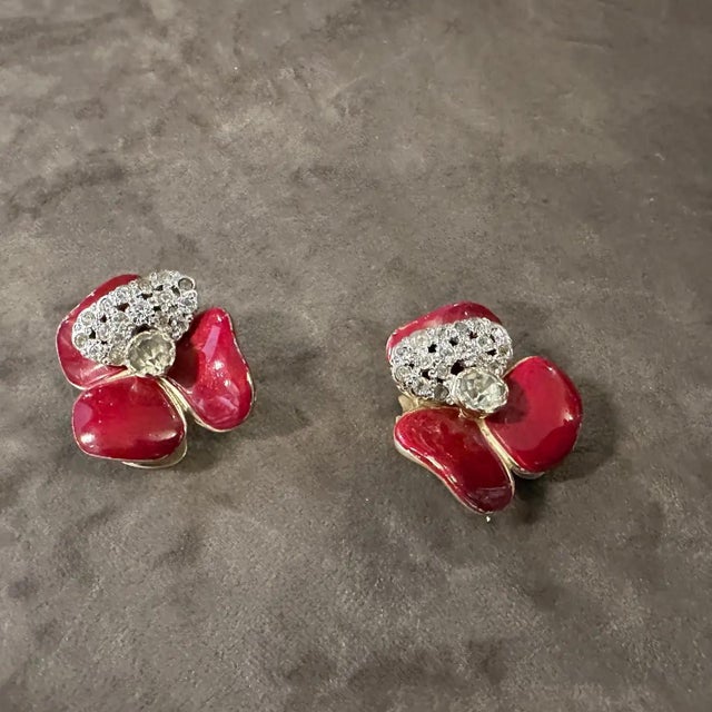 1970s Costume Jewelry Brilliant Red Clip-on Earrings by Valentino For Sale - Image 12 of 12