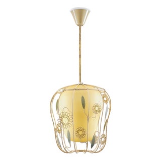Ceiling Light in Brass and Glass by Gunnar Eklöf for Corona, 1940s For Sale