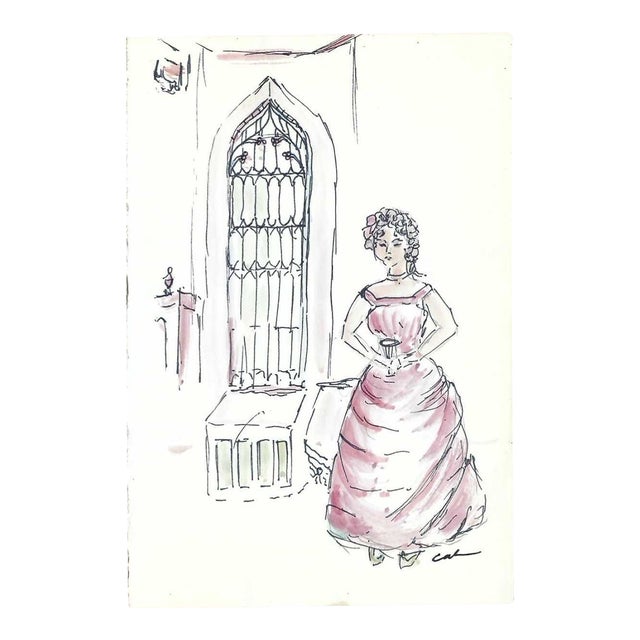 Myriam Cahn Lady and Gothic Window Painting | Chairish