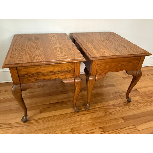 Late 20th Century Broyhill Oak Queen Anne Side Tables For Sale - Image 12 of 16