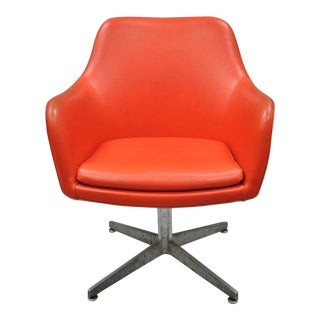 Vintage Good Form Mid Century Modern Orange Vinyl Office Desk Chair For Sale