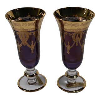 Vintage Amethyst Arte Italica Gold Etched Rim Iced Tea Glasses - Set of 2 For Sale