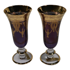 Vintage Amethyst Arte Italica Gold Etched Rim Iced Tea Glasses - Set of 2