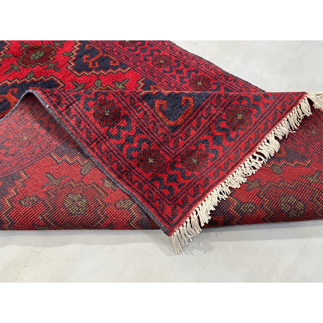Red & Navy Blue Geometric Tribal Wool Runner Rug, 2'7" X 12'6" For Sale - Image 11 of 13