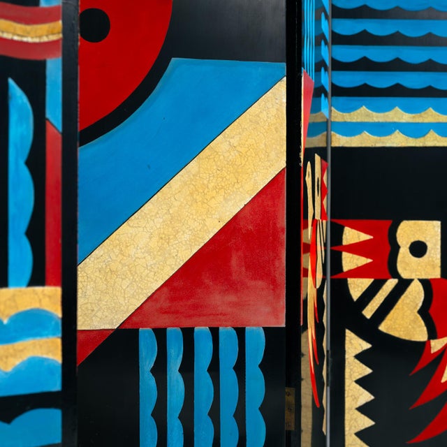 Art Deco 6-Fold Room Divider Screen with Hand-Painted Birds, 1970s For Sale - Image 14 of 18