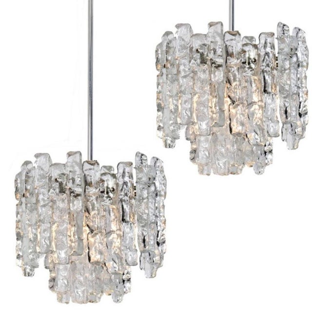Large Modern Ice Glass Chandeliers attributed to J. T. Kalmar, 1970, Set of 2 For Sale - Image 11 of 14