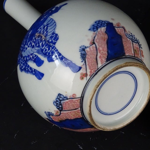 Chinese Vintage Ceramic Vase,Blue and White Underglaze Red Porcelain Gall-Shaped Vase Hand Painted Kylin Pattern For Sale In Seattle - Image 6 of 7
