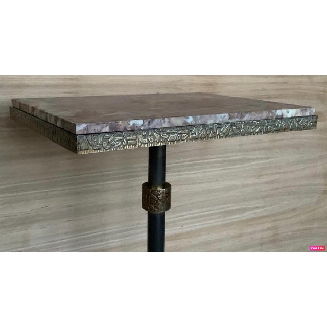 Mid 20th Century Mid 20th Century Italian Side Table in Engraved Animal Print Metal with Square Granite Top For Sale - Image 5 of 6