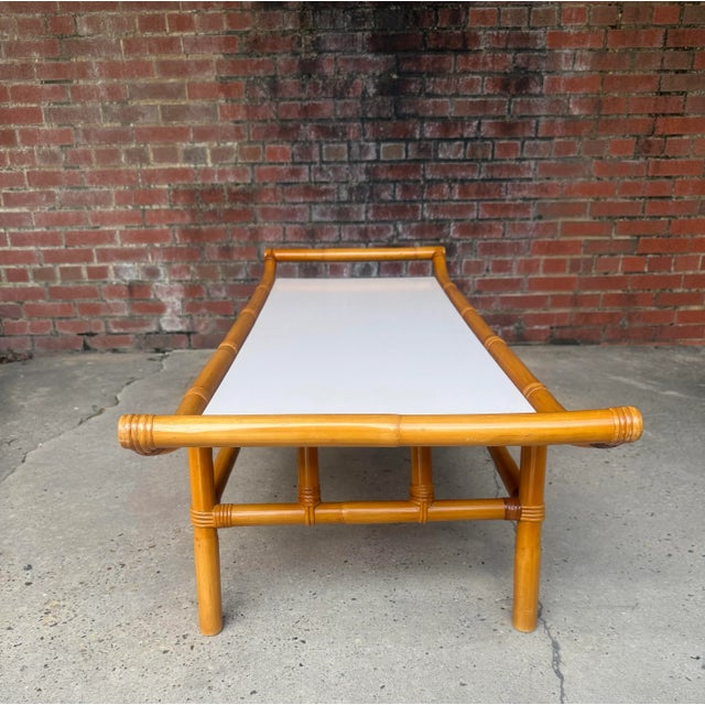 Mid 20th Century 1960s Rattan and Bamboo Pagoda Low Coffee Table by Turtle and Crane - John Wisner for Ficks Reed Style For Sale - Image 5 of 11