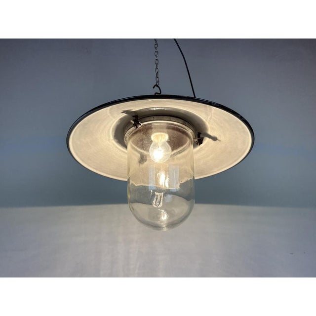 Industrial Grey Enamel Factory Hanging Lamp, 1960s For Sale - Image 13 of 14